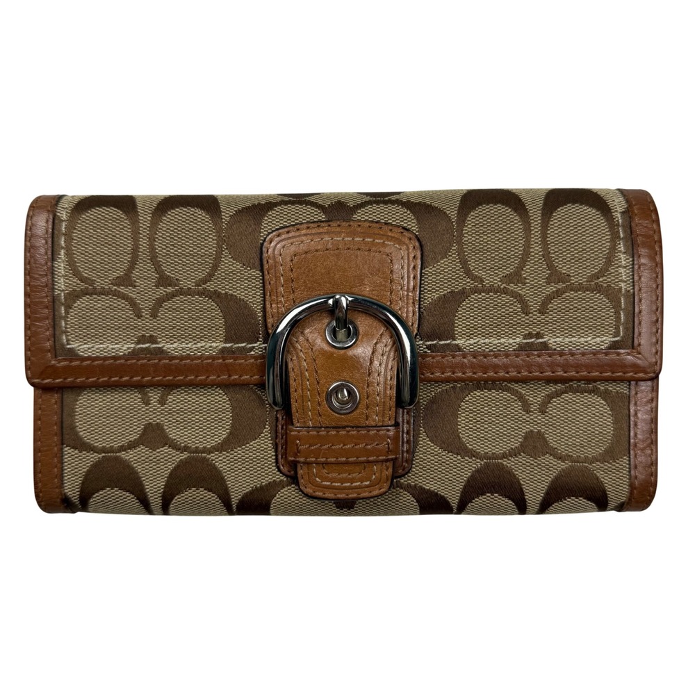 VTG Coach Signature Tri Fold Soho Wallet Brown Leather Buckle Snap